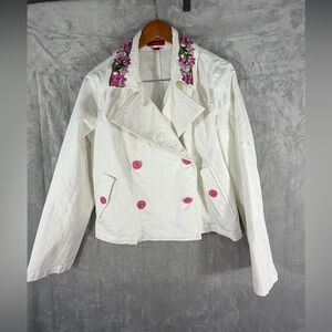 Chaps Denim Floral Embroidered White Jacket Women’s Large